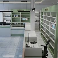 Étagère en bois et verre moderne sur mesure pour l'aménagement intérieur de pharmacie, présentoir gondole médical, support d'étagère pour pharmacie