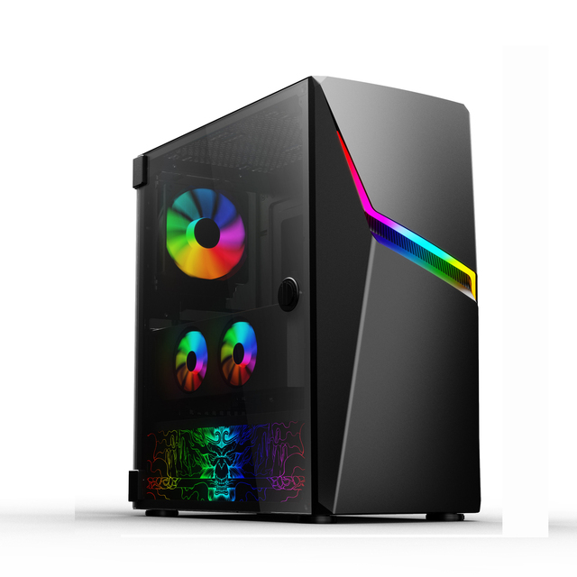 Cabinet ATX Gabinete De Gaming Case Computer Gamer Mid Tower Casing PC Case with Tempered Glass, ARGB Strip and Fans