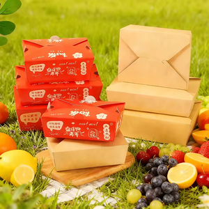 Boîte repas jetable personnalisable en papier kraft à quatre côtés pour poulet frit, emballage à emporter, snacks, cuisses de poulet, ailes de poulet - Product Image 4