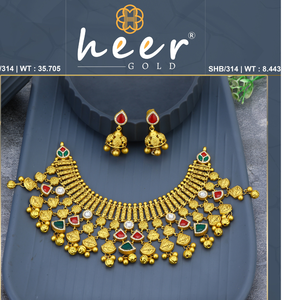 Collier de mariée traditionnel en or avec boucles d'oreilles Jhumka de créateur, bijoux ethniques, accessoires élégants pour femmes, collier culturel - Product Image 1