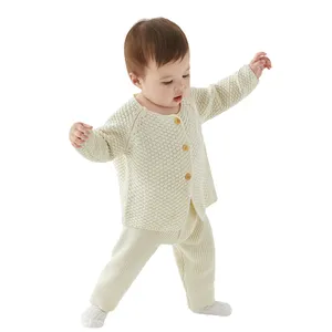 Wholesale kids warm cardigan little toddler boys clothing sets customized brand sweater child clothes set cotton knit baby