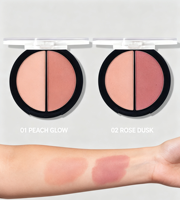 Palette de blush à deux couleurs en marque privée, blush en poudre mat et brillant à double teinte, logo personnalisé, maquillage pour le visage