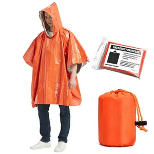 Waterproof Rain Ball Coat Portable Disposable Raincoat Thermal Space Emergency Rain Poncho With Mylar Blanket Liner