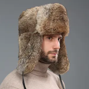 Plush Men's Winter Trapper Aviator Trooper Earflap Warm Windproof Ski Hat Bomber Cap Russian Thicken Ear Protecter Thermal Hats
