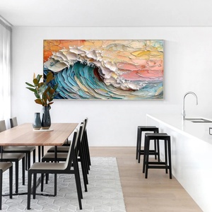 Peinture murale d'art contemporain abstrait sur toile, peinture à l'huile texturée 3D vague océanique pour hall d'hôtel, bureau, décoration intérieure - Product Image 4