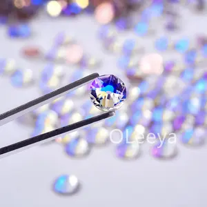 Oleeya Top Quality Glass Hot Fix AB Transparent Rhinestone Cristal Germany Glued On Strass For Bows T-Shirt Dresses Clothes Bags