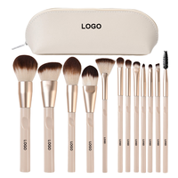Ensemble de 12 pinceaux de maquillage en poils de chèvre, comprenant des pinceaux pour poudre, blush, anticernes et fards à paupières - Commerce transfrontalier en gros