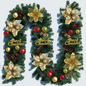 Роскошные украшения для рождественской вечеринки, декоративные цветы, сосновые конусы, ротанговая гирлянда, висячий венок