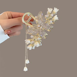 Pinza de Pelo Grande de Metal con Borla de Mariposa y Flor Elegante, para Mujer, Verano, Fiesta Nupcial, Ecológica, para Cabello Grueso - Product Image 4