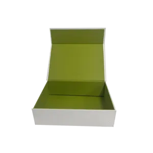 High End Op Maat Gemaakte Luxe Witte En Groene Kleur Magnetische Kartonnen Cadeau Opvouwbare Doos Voor Geschenkverpakkingen