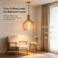 Petite suspension en bois naturel à lattes, globe en bois côtelé fait main, économe en énergie, pour salle à manger, îlot de cuisine, café