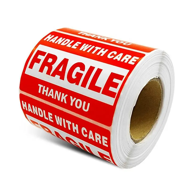 Wholesale rolling fragile stickers Be careful warning packaging and transportation self-adhesive label