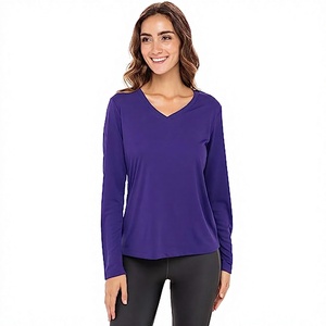 T-shirt à manches longues pour femme, col en V, personnalisé, 100% polyester, fournisseur OEM ODM, chemises à manches longues pour femme, anti-transpiration - Product Image 1