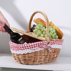Picknick korb Set Holzdeckel Abdeckung Blau und Weiß Top Körbe Vegetarischer Korb Lieferung Aluminium gerahmt altmodische Wicker - Product Image 1