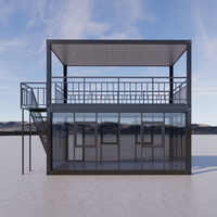 Maison préfabriquée moderne à deux étages avec terrasse et mur-rideau en verre, maison modulaire à faible coût en panneaux sandwich, bureau à domicile en acier, appartement