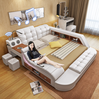 Juego de sofá cama King y Queen de cuero de lujo moderno, almacenamiento multifuncional, características de masaje, colchón doble, muebles de dormitorio