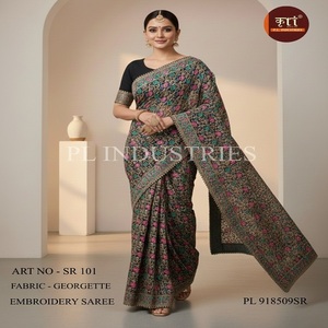 Sari en Georgette et Lin Pastel de Qualité Supérieure avec Broderie Lourde, Design Moderne pour le Bureau, les Fêtes, les Festivals et Toutes les Saisons - Product Image 6