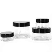 Échantillons gratuits de prix inférieur transparent de 20g 50g 100g 200g, bocaux en plastique noir avec couvercle à vis en PP pour aliments en PET