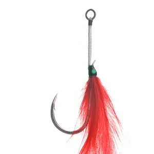 MAG fishing jig hook 2/0 3/0 4/0 5/0 Dyneem line saltwater attractive assist hook red bird feathers 3D eyes strong single hooks