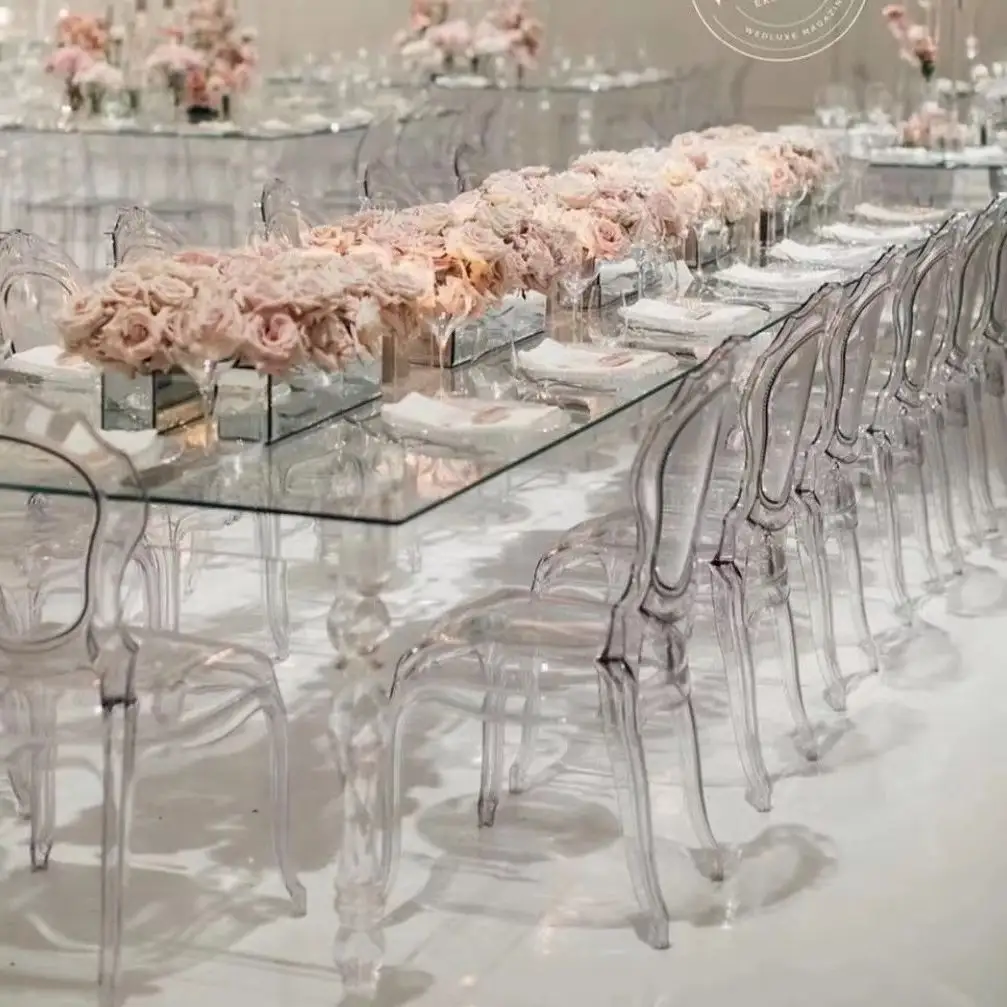 공장 도매 북유럽 투명 아크릴 가구 테이블 아크릴 식탁 투명 웨딩 연회 테이블 직사각형
