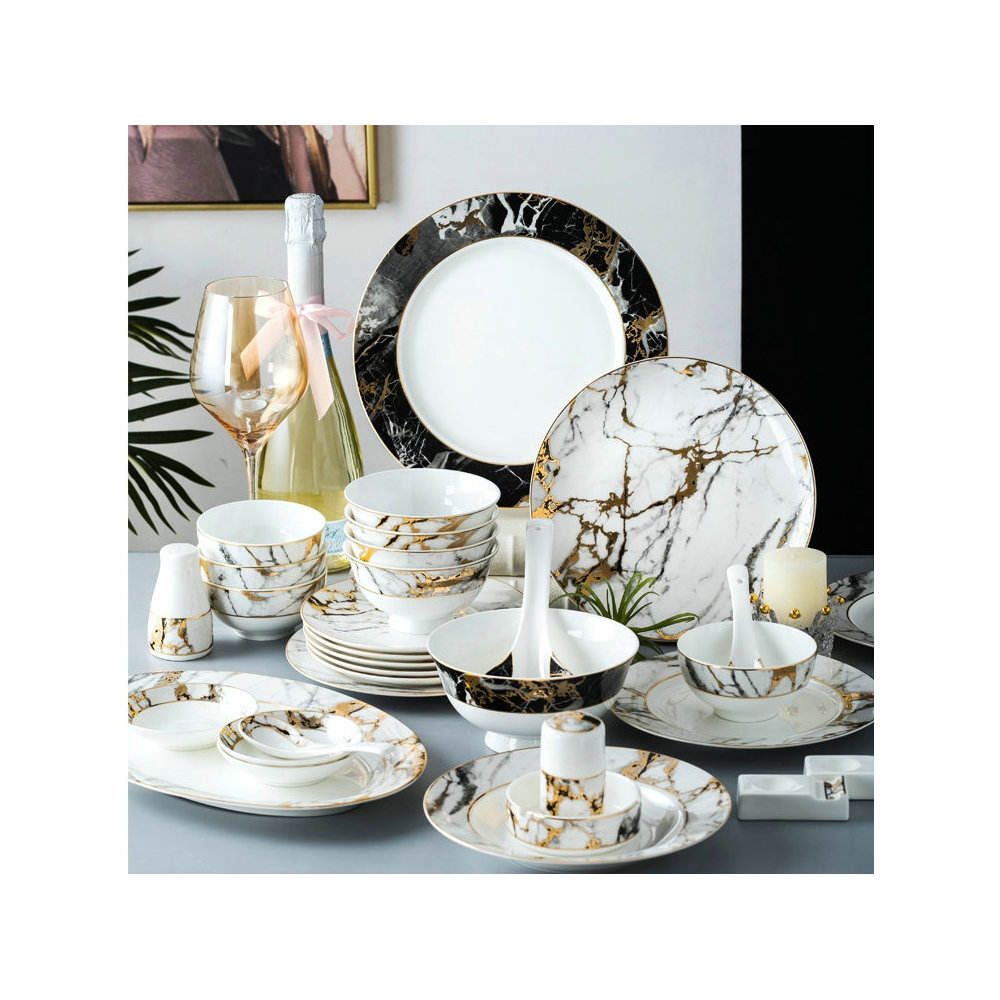 Contemporary Dishes Plates Set Porcelain Nordic Restaurant Decal