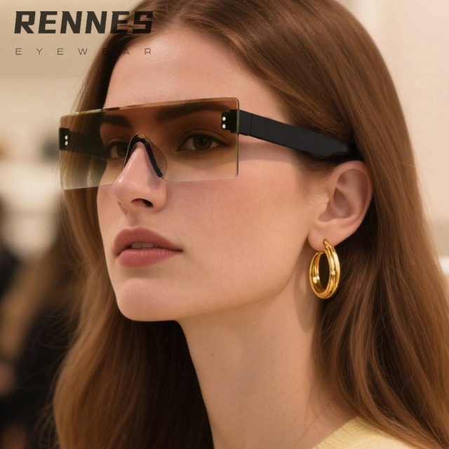 Rennes ZY804 UV400 Rimless Black Rectangular Sunglasses for Unisex Outdoor Sports in OPP Bag