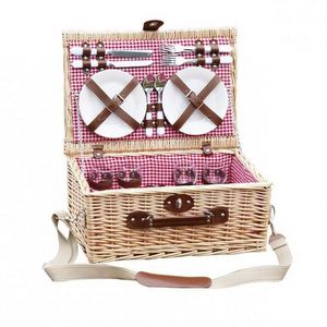 Cesta de picnic con copas de vino Queso y plátano Rattan Maleta vintage Mimbre para 2 personas Cubierta grande de gran tamaño - Product Image 5