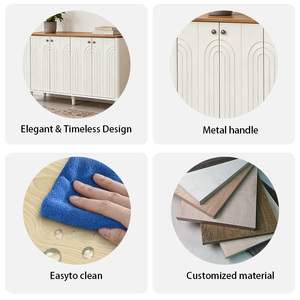 <span class=keywords><strong>Buffet</strong></span> moderne en <span class=keywords><strong>bois</strong></span> <span class=keywords><strong>blanc</strong></span> avec 4 portes <span class=keywords><strong>et</strong></span> tiroirs pour le rangement, avec dessus en <span class=keywords><strong>bois</strong></span> <span class=keywords><strong>et</strong></span> design élégant en forme d'arche - Product Image 4