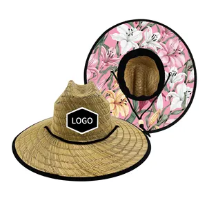 Chapéu de salva-vidas de palha de pesca para homens com logotipo personalizado, chapéu solar unissex personalizado personalizado de aba larga com tecido UV