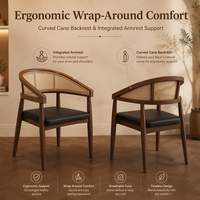 Fauteuil de salle à manger en bois avec dossier en rotin pour restaurant, hôtel, café, siège rembourré noir, chaise d'appoint de style moderne du milieu du siècle