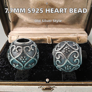 Cuentas Redondas de Plata Antigua S925 de 7.7mm con Diseño de Corazón Vintage, Metales Sueltos para la Fabricación de Joyería - Product Image 3