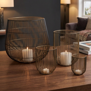 <b>Set</b> of 4 Modern Wire <b>Lanterns</b> with Candle Holders Elegant Design for Home Decor and Ambient Lighting in Various Sizes - Product Image 1