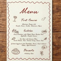 Carte de menu personnalisée à bordure ondulée découpée, imprimée offset, motif dessiné à la main pour la décoration de table de mariage et de restaurant