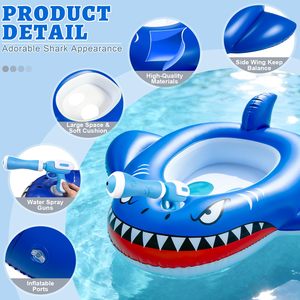 <b>Inflatable</b> Shark <b>Pool</b> Float <b>for</b> Kids 3 to 11 Years Swim Toy with Water Squirt Guns Safety Seat Toddler Ride-On Float <b>Pool</b> Game - Product Image 3