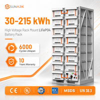Batterie de stockage d'énergie LiFePO4 Sunark Grade A 30 kWh 100 kWh 215 kWh, pack de batteries lithium-ion haute tension en rack, direct usine