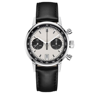 Montre pour homme en acier inoxydable doré brillant classique de luxe avec logo de marque personnalisé, chronographe avec bracelet en cuir de vache, étanche 50 m U3009 - Product Image 4