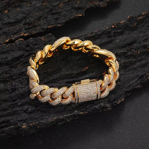 Pulsera de Zirconia Estilo Hip Hop Europeo y Americano, Cadena Cubana de Burbujas de Nariz de Cerdo de 15mm, Tres en Uno, Joyería para Hombre, Venta al por Mayor - Product Image 3