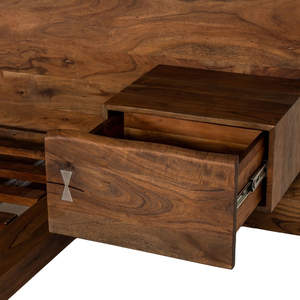 Lit en bois d'acacia avec finition teck, meubles de chambre à coucher en bois massif, cadre de lit moderne pour une décoration intérieure élégante et confortable - Product Image 1