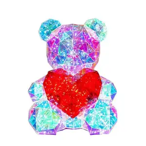 2023 Novelty Gifts LED Glow Teddy Bear Valentines Day 30 cm PVC Holographic Foil USB Plug Polar Bears Christmas Lights FOB Refer