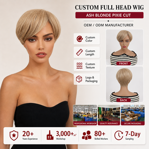 Perruque courte synthétique beige blonde style pixie, avec frange latérale, perruque complète tendance pour <span class=keywords><strong>femme</strong></span> moderne, vente en gros d'usine - Product Image 1