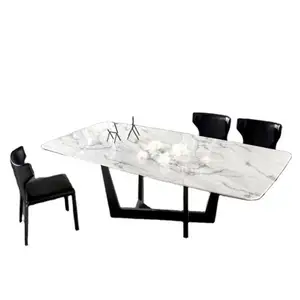 2023 Set da pranzo in marmo semplice metallo nero sala gambe mobili tavolo da pranzo con 6 sedie