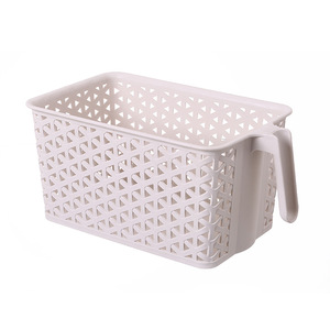Japanese Style Plastic Storage Basket Rectangle With Handle For Food Storage Off White Black White 3036 - Product Image 5
