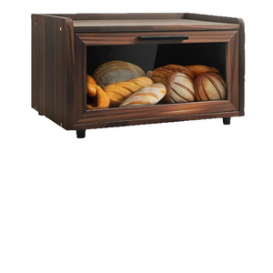 กล่องใส่ขนมปังไม้ชักค์ รูปทรงสี่เหลี่ยมผืนผ้า สีดำ ทำจากไม้เนื้อแข็ง พร้อมฝาปิด สำหรับวางบนเคาน์เตอร์ โชว์ขนมปังและเค้ก - Product Image 2