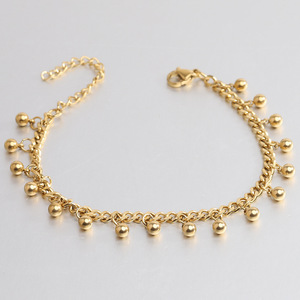 <b>Gold</b> Cuban Chain <b>Bracelet</b> With Round <b>Beads</b> Tassel Women's Party Jewelry - Product Image 1