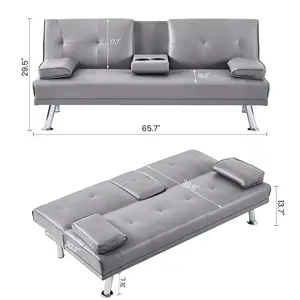 Platzsparendes Cabrio-Sofa Kunstleder-Futon bett Moderne Polsterung Einstellbare Funktional ität für kleine Bereiche in Grau