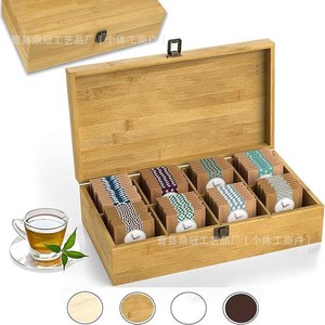 Caja de almacenamiento de bolsas de té de bambú, rectangular, con compartimentos, organizador con tapa para bolsas de té y café - Product Image 1
