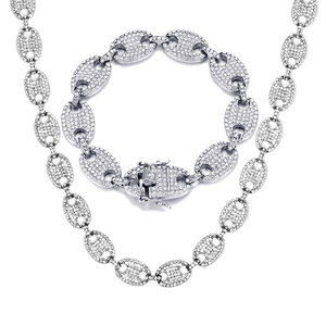 Cadena y pulsera con diamantes de imitación estilo HIP HOP para mujer, collar ostentoso de aleación con diamantes de imitación de cerdo y nariz - Product Image 1