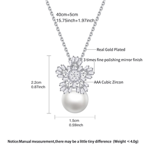 LUOTEEMI Collier Pendentif Fleur Flocon de Neige en <span class=keywords><strong>Perle</strong></span> de Coquillage Synthétique Élégante <span class=keywords><strong>avec</strong></span> Zircon Cubique – Grande Vente - Product Image 2