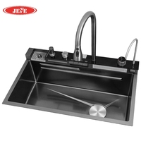 Évier de cuisine multifonctionnel en cascade avec affichage numérique, en acier inoxydable noir nano, évier de travail complet avec accessoires OEM