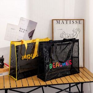 Custom Design Reusable Big Large Capacity <b>Nylon</b> Wire Cute Fabric Beach Shopping <b>Tote</b> Bag Mesh Sand With Logo for Women - Product Image 1